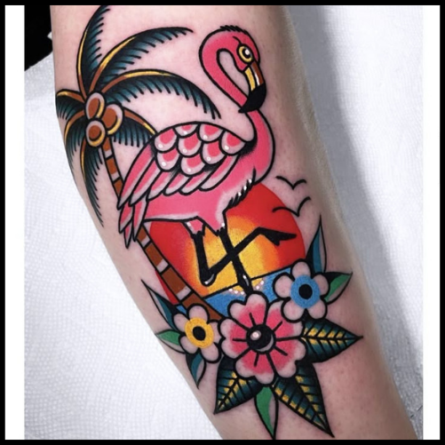 Traditional Flamingo Tattoo